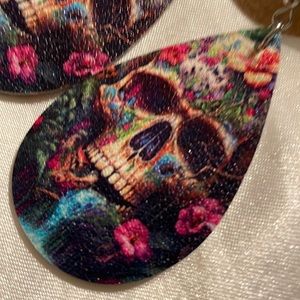 Boho Floral Waterfall Skull Earrings! Vegan Leather Soooo Beautiful!!!